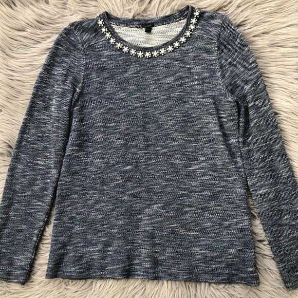 J. Crew Embellished Long Sleeve Denim Look Top - Picture 2 of 7